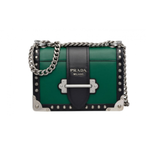 Prada Cahier bolso de cuero con tachuelas 1BD045-1 verde y negro