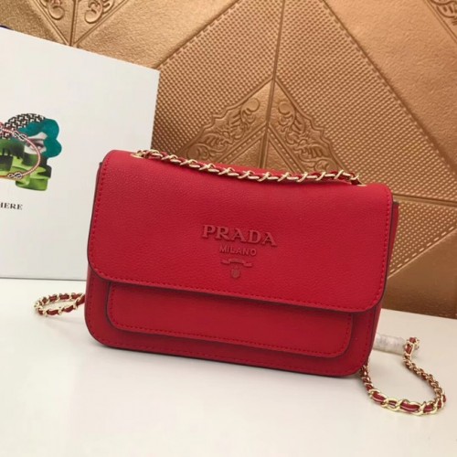 Bolso de hombro Prada en piel de becerro 3011 rojo