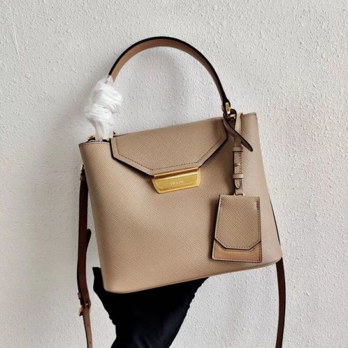 Bolso tote de piel de becerro Prada 1BN012 albaricoque