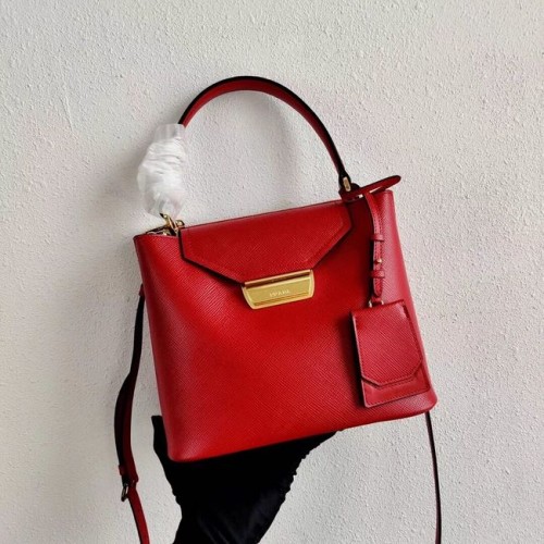 Bolso tote de piel de becerro Prada 1BN012 rojo