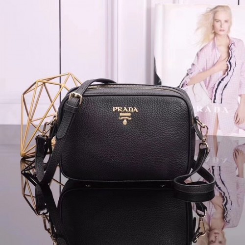 Bolso de hombro Prada en piel de becerro 1BH082 negro