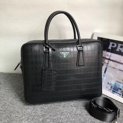 Maletín de piel de cocodrilo Prada 2VE368 negro