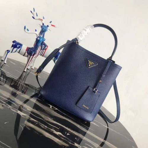 Prada Bolso doble de piel Saffiano 1BA212 azul