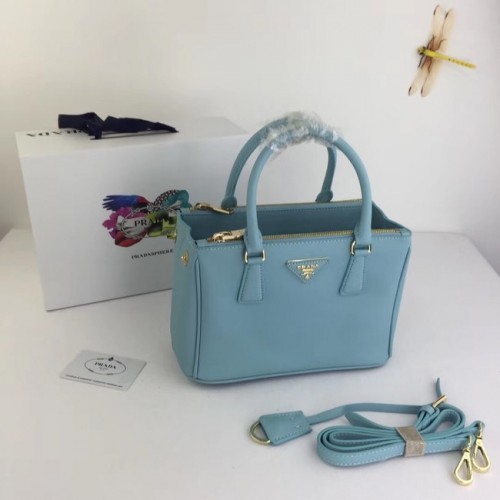 Prada Bolso Galleria Pequeño de Piel Saffiano BN2316 azul claro