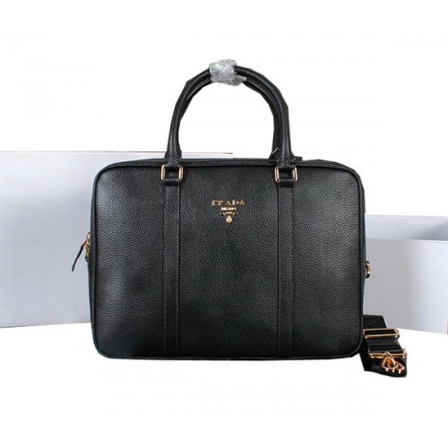 Prada Maletín de piel de becerro granulada 80661 Negro