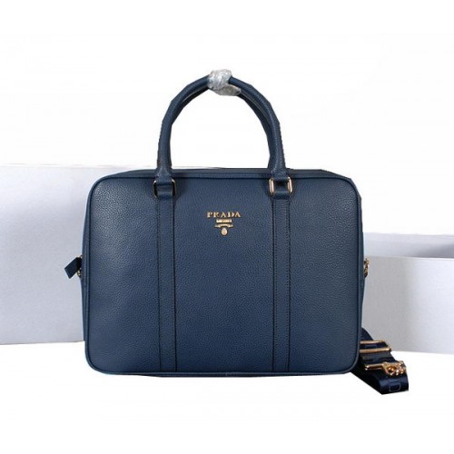 Prada Maletín de piel de becerro granulada 80661 Azul