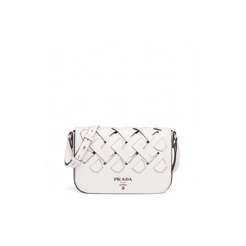 Prada Leather Prada Tress Shoulder Bag 1BD246 blanco