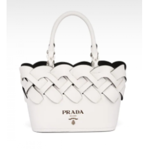 Prada Leather Tress Tote 1BG318 blanco