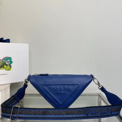 Bolso de hombro Prada Leather Triangle 2EV055 azul