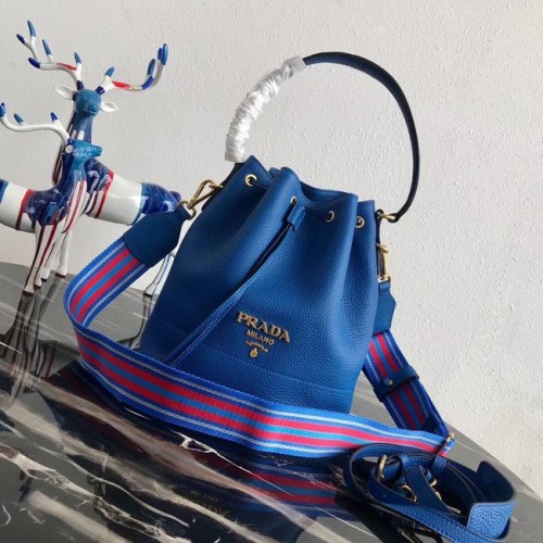 Bolso bombonera de piel Prada 1BE018 azul