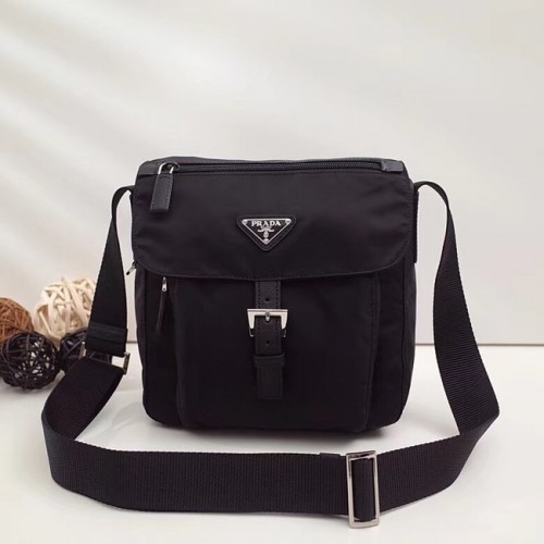 Bolso bandolera Prada de nailon y piel BT8994 negro