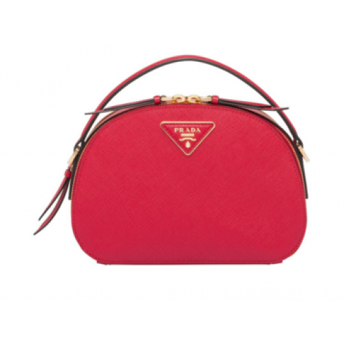 Bolso de piel Prada Odette Saffiano 1BH123 rojo