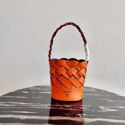 Prada Original Leather Woven Pattern Bucket Bag 1BG049 naranja