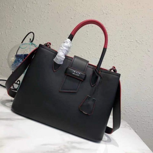 Bolso Prada Original en piel P13582 Negro Rojo