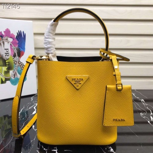 Bolso Prada Panier pequeño Original Saffiano 1BA217 Amarillo