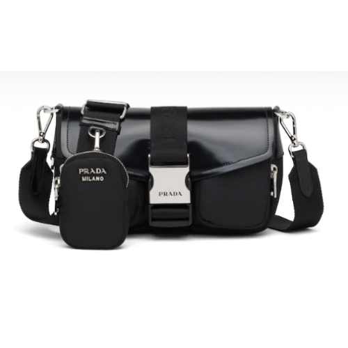 Bolso Prada Pocket de nailon y piel cepillada 1BD295 negro