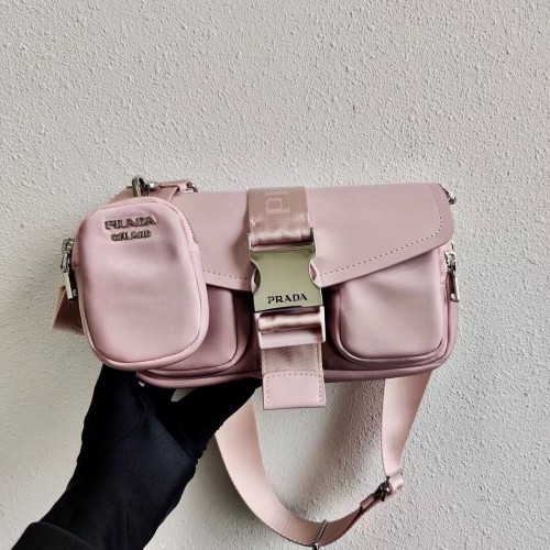 Bolso Prada Pocket de nailon y piel cepillada 1BD295 rosa