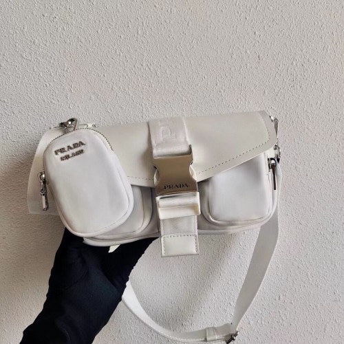 Bolso Prada Pocket de nailon y piel cepillada 1BD295 blanco