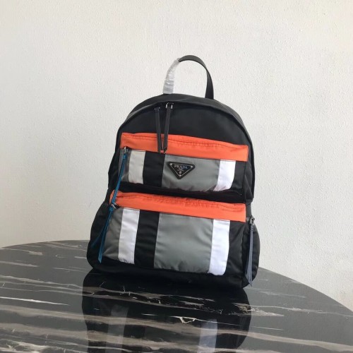 Prada Mochila de tejido técnico estampado 2VZ025 negro y naranja