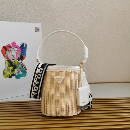 Bolso tote Prada Raffia 1BE062 blanco