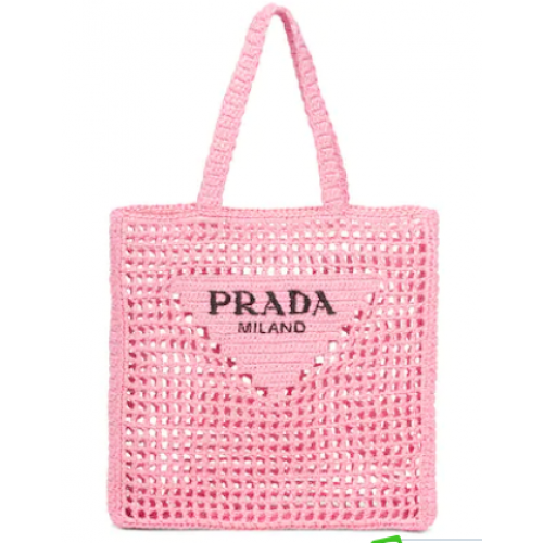 Bolso tote de rafia Prada 1BG393 rosa