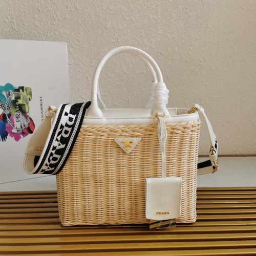 Bolso tote Prada Raffia 1BG835 blanco