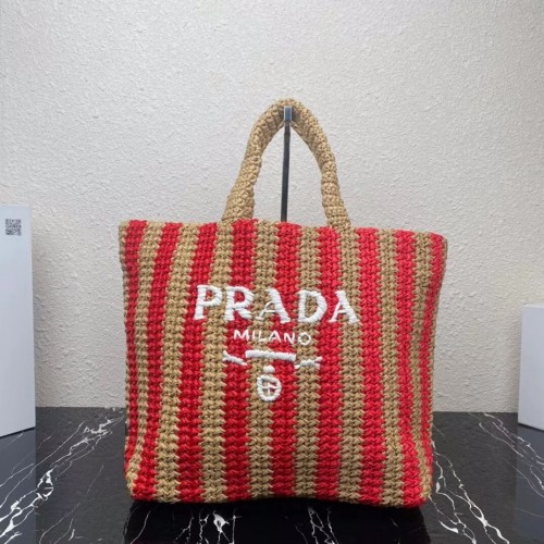 Bolso tote Prada Raffia 1NE229 rojo