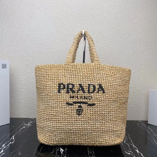 Prada Bolso tote de rafia 1NE229 marrón