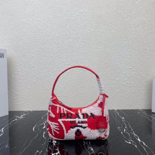 Minibolso Prada Re-Edition 2000 bordado drill 1NE515 rojo
