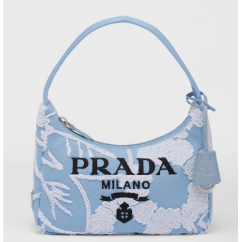Minibolso Prada Re-Edition 2000 bordado drill 1NE515 azul cielo