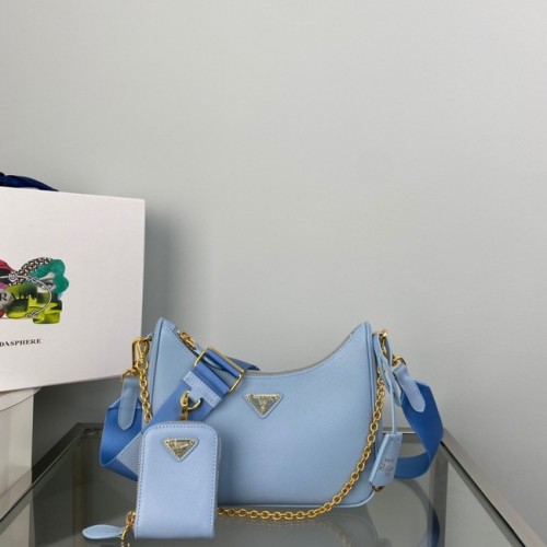 Bolso de hombro Prada Re-Edition 2005 Saffiano 1BH204 azul cielo