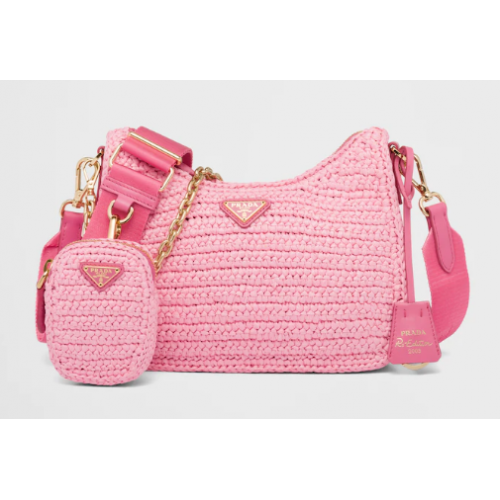 Bolso de rafia Prada Re-Edition 2005 1BH204 rosa