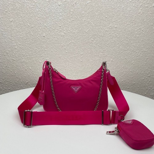 Prada Re-Edition bolso de hombro de nailon 1BH204 Rosa oscuro