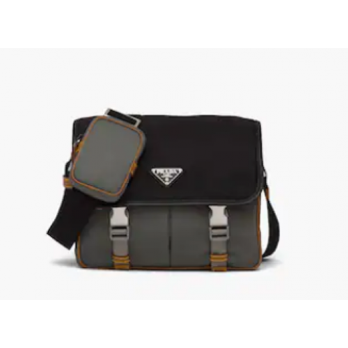 Bolso de hombro Prada Re-Nylon y piel Saffiano 2VD769 negro y gris