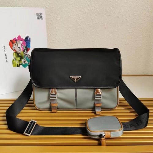 Bolso de hombro Prada Re-Nylon y piel Saffiano 2XD770 negro y gris