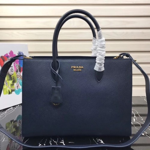 Prada Saffiano Leather Tote Large 1BA153 azul oscuro