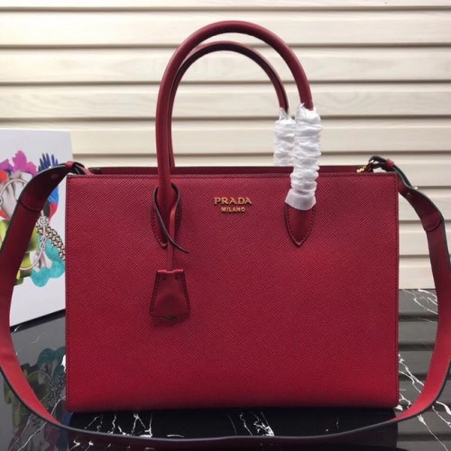 Prada Bolso tote grande de cuero saffiano 1BA153 rojo