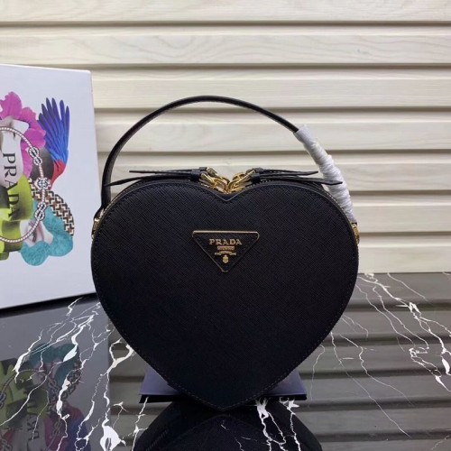 Prada Saffiano Original Leather Tote Heart Bag 1BH144 Negro