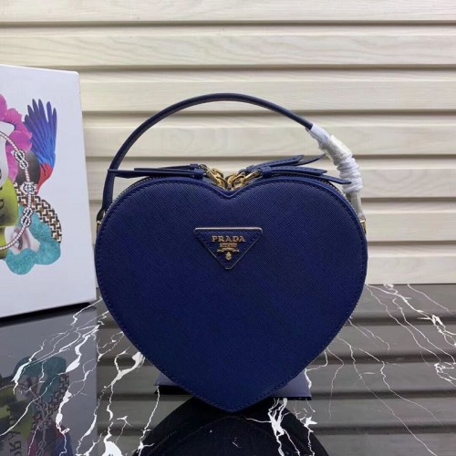 Prada Saffiano Original Leather Tote Heart Bag 1BH144 Azul