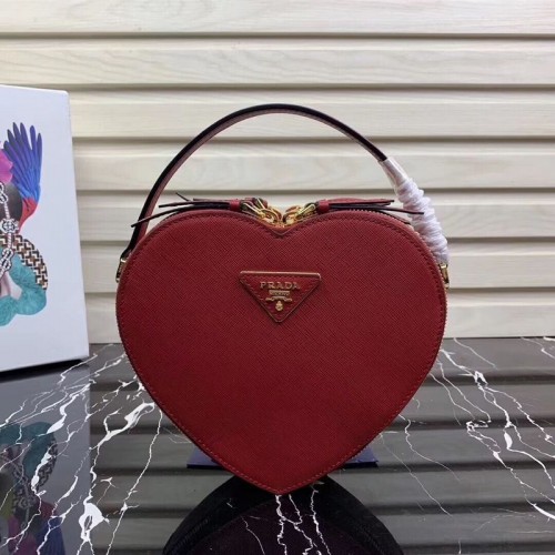 Prada Saffiano Original Leather Tote Heart Bag 1BH144 Rojo