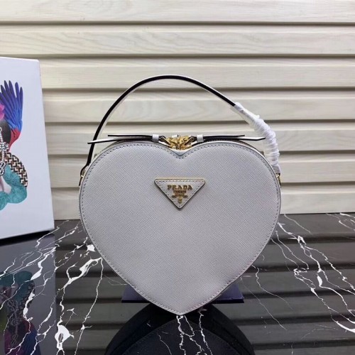 Prada Saffiano Original Leather Tote Heart Bag 1BH144 Blanco