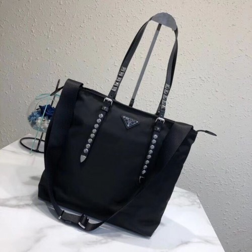 Bolso tote Prada de piel Saffiano y nailon 1BG212 negro