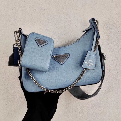Minibolso de hombro Prada de piel Saffiano 2BH204 azul cielo