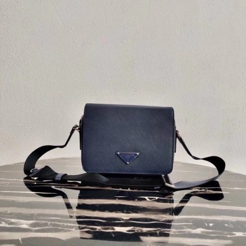 Bolso de hombro Prada en piel Saffiano 2VD038 azul oscuro