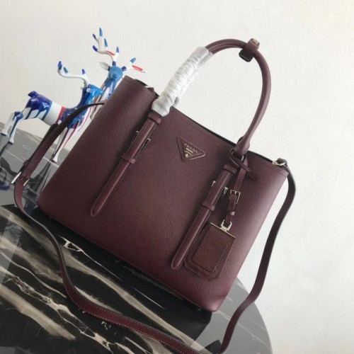 Prada Bolso tote de cuero Saffiano original BN2838 Burdeos