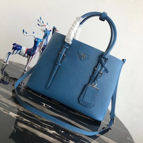 Prada Bolso tote de cuero Saffiano original BN2838 azul