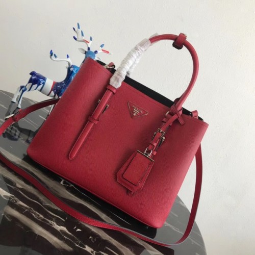 Prada Bolso tote de cuero Saffiano original BN2838 rojo