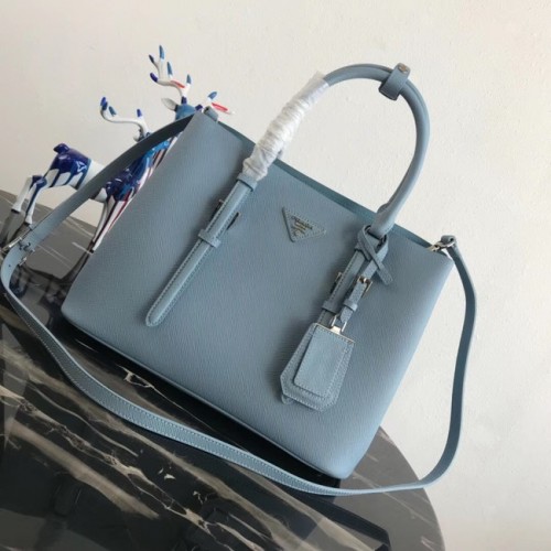 Prada Bolso tote de cuero Saffiano original BN2838 azul cielo