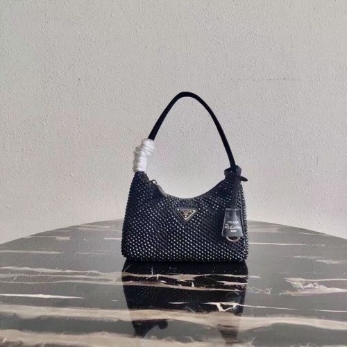 Minibolso Prada Satin con cristales artificiales 1BE515 negro