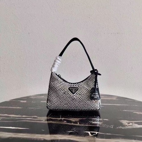 Minibolso Prada Satin con cristales artificiales 1BE515Z negro